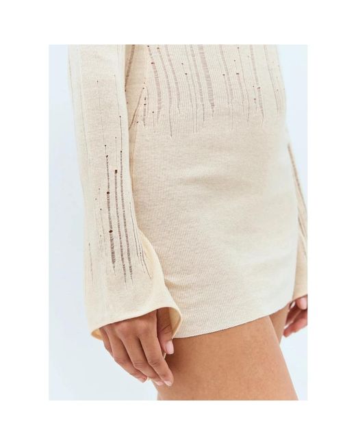 AYA MUSE Kleedjes ,Linnen Ladder Gebreide Jurk Bandeau Halslijn Lange Mouwen in het White