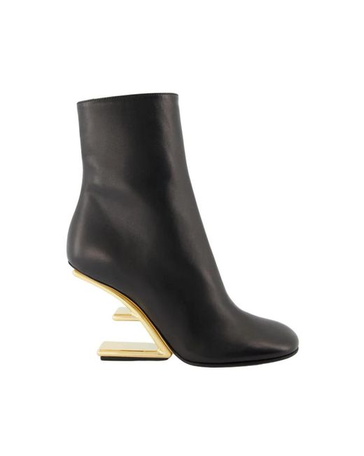 Fendi Black Lederstiefel mit skulptiertem absatz