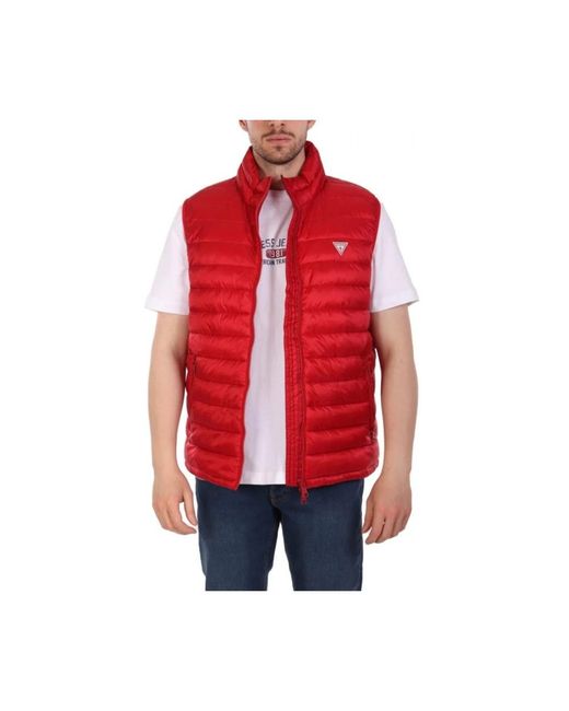 Guess Jassen ,Rood ,Sleeveless Logo Jacket in het Red voor heren