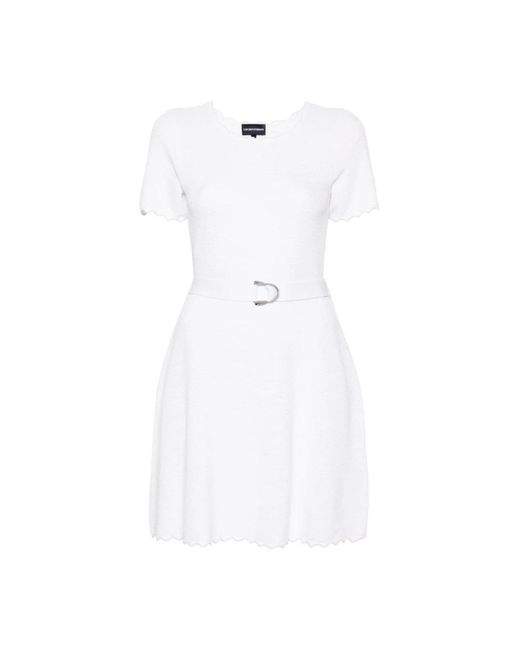 Emporio Armani White Weiße 3d-strick a-linie kleid