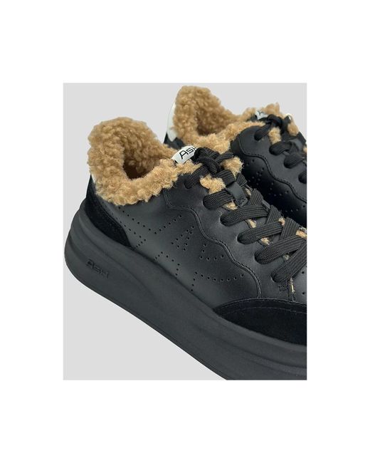 Ash Black Schwarzer leder-sneaker mit fellfutter