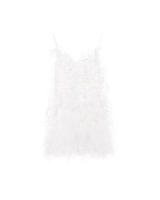 Cult Gaia White Kleid mit straußenfedern