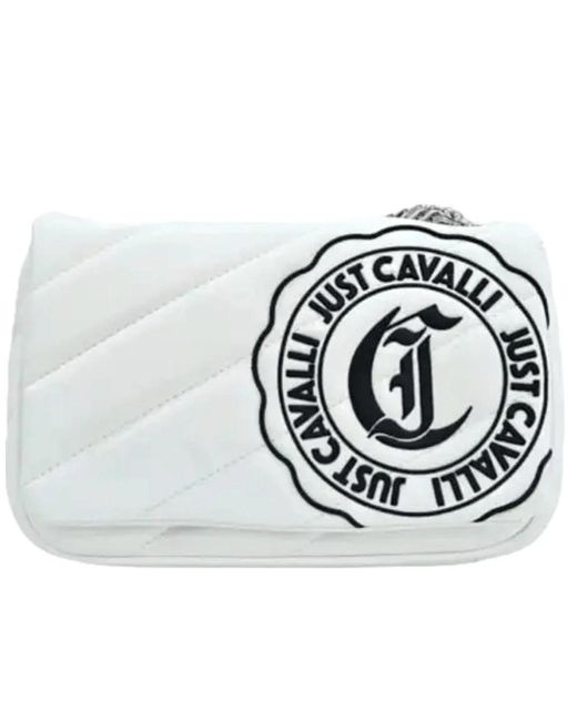 Just Cavalli Metallic Weiße stepphandtasche mit kettenhenkel