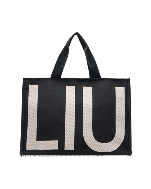 Liu Jo Black Schwarze jacquard monogramm shopper