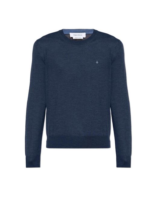 McQueen Wollpullover Mit Rundhalsausschnitt in Blue für Herren