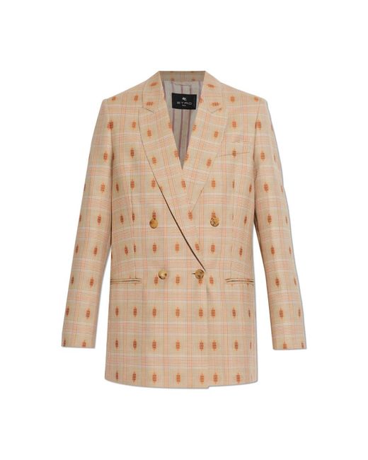 Etro Wollen Double-Breasted Blazer in het Natural