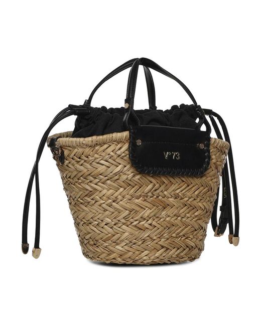 V73 Black Stroh Schultertasche Mit Top-Griff