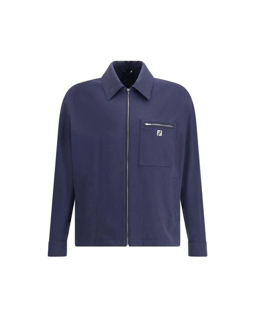 Fendi Jassen ,Blauw ,Katoen Moderne Gestreepte Jas Met Ff Logo in het Blue voor heren