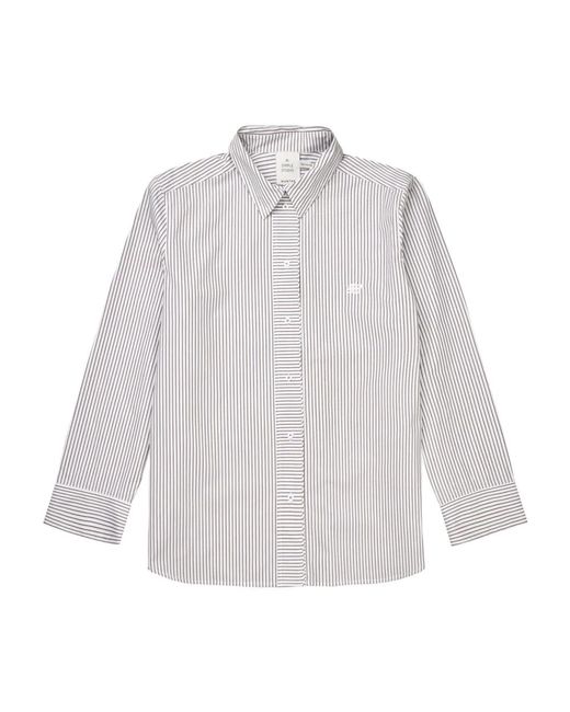 Munthe Overhemden ,Grijs ,Katoen Gestreept Shirt Met Geborduurd Detail in het White