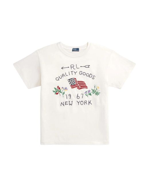 Camiseta con cuello redondo bordado Ralph Lauren de color White