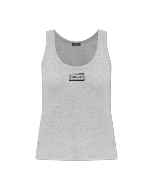 Versace Tops ,Grijs ,Katoen Geribbelde Stretch Katoenen Tanktop in het Gray