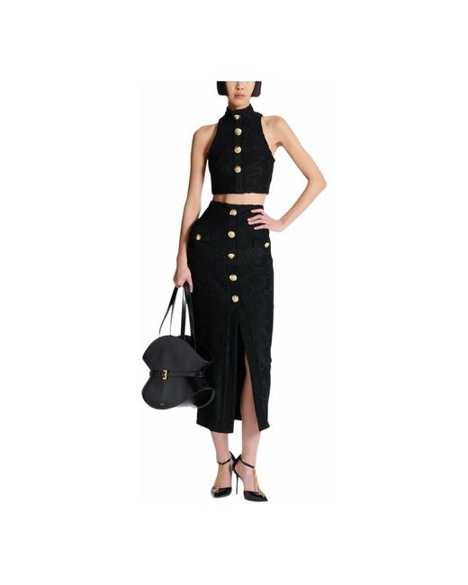 Balmain Black Midirock Mit Barock-Muster