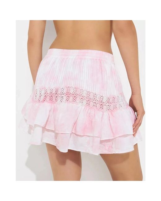 LoveShackFancy Roze Tie-Dye Kant Mini Rok in het Pink