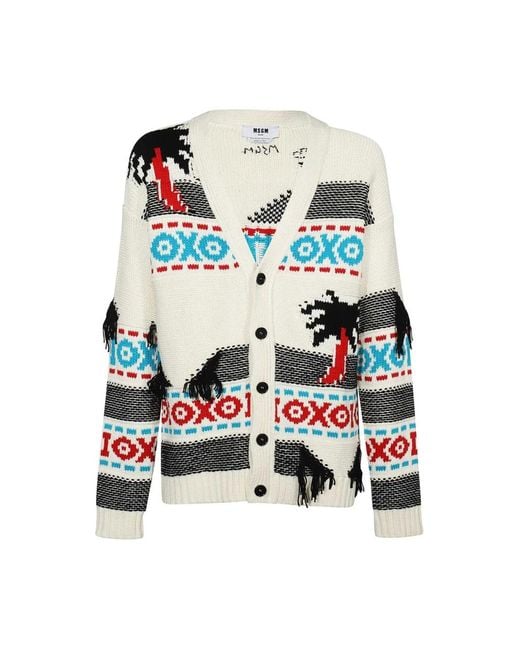 MSGM Truien & Vesten ,Veelkleurig ,Katoen Gefranjerde Katoenen Vest Intarsia-Stijl in het Multicolor voor heren