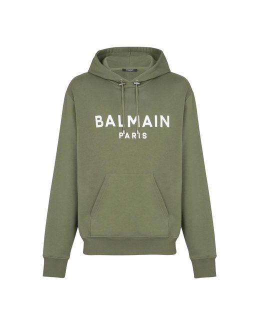 Balmain Hoodies & Sweatvesten ,Groen ,Katoen Printed Paris Hoodie in het Green voor heren