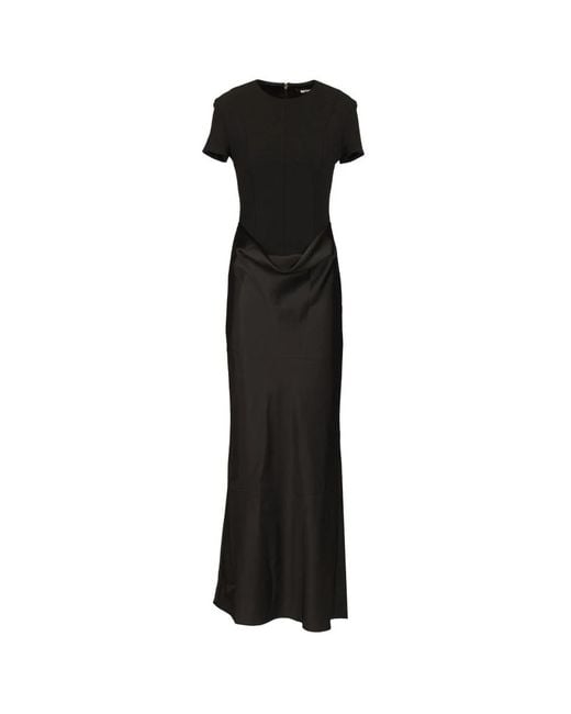 ROTATE BIRGER CHRISTENSEN Black Long Dress With Short Sleeves And Drape