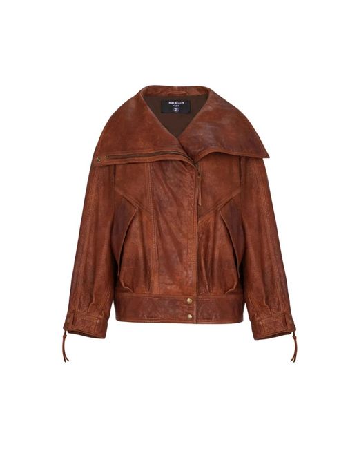 Balmain Lamsleren Bomberjack in het Brown