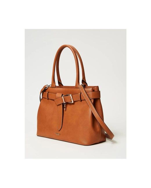 Twinset Brown Braune Lederhandtasche Mit Charme-Detail