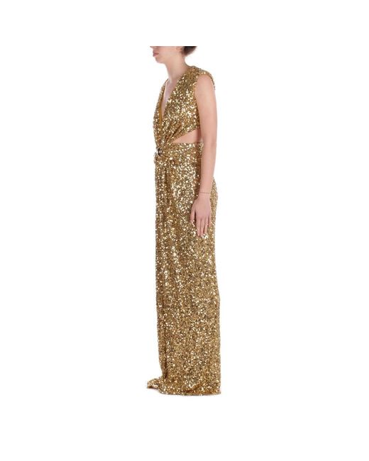 Elisabetta Franchi Natural Roter Teppich Paillettenkleid