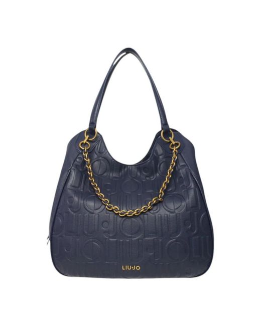 Liu Jo Blue Eco-Leder Eimer Tasche Mit Wiederholtem Logo