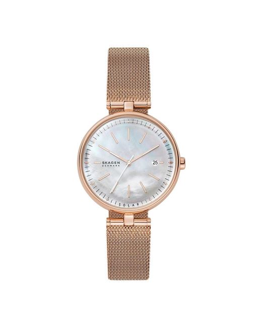 Rose-tone solar-powered mesh watch di Skagen in White