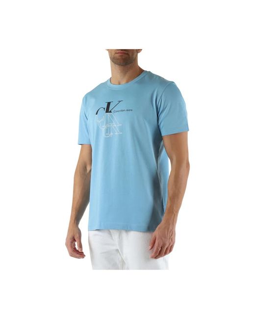 Calvin Klein Baumwoll-t-shirt mit frontlogo-druck in Blue für Herren