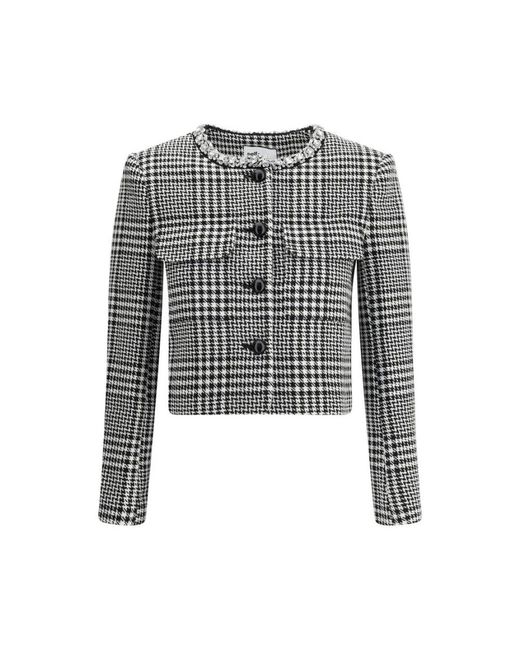 Self-Portrait Black Karierte Blazer Mit Strassbesetztem Rundhalsausschnitt
