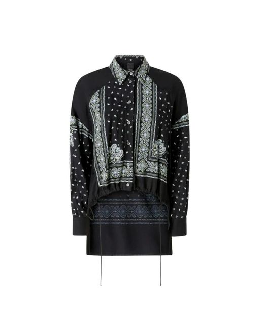 Pinko Overhemden ,Veelkleurig ,Bandana Print Asymmetrische Viscose Blouse in het Black