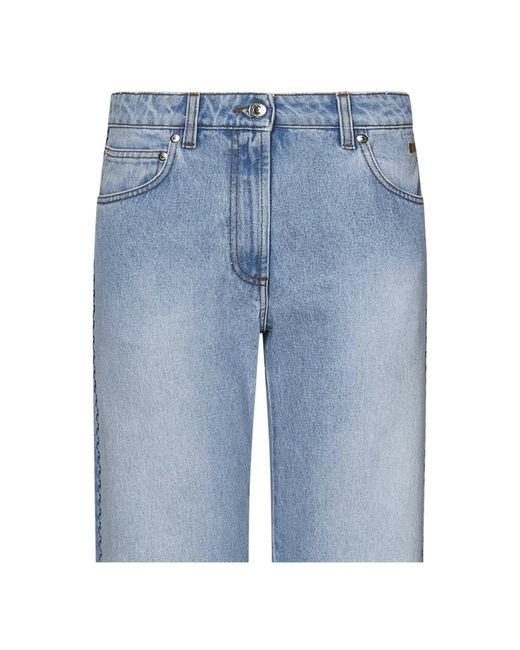 MSGM Blue Blaue baumwoll-denim-jeans mit verzierung