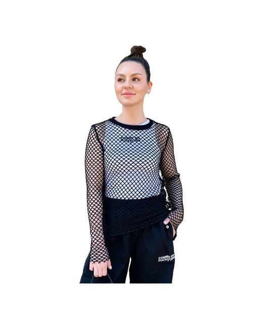 Comme Des Fuckdown Langarmige Mesh Jersey Met Logo-Zijbanden in het Blue