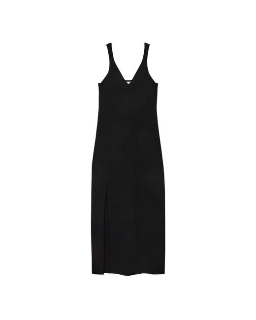 Lacoste Black Elegantes Strickkleid Mit Hohem Schlitz