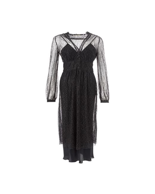 Lardini Black Schwarzes verziertes langes kleid mit unterrock