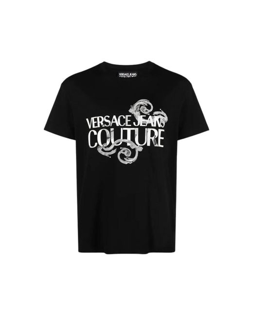 T-shirt nera con logo e motivo barocco di Versace in Black da Uomo