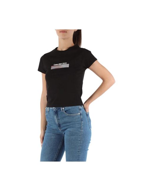 Calvin Klein Black Logo print cropped stretch cotton t-shirt