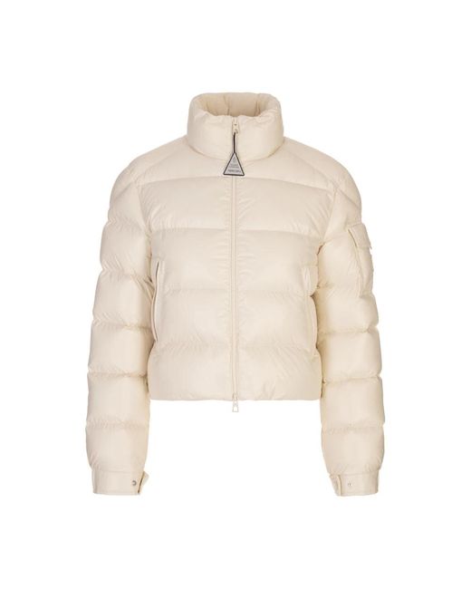 Moncler Natural Weiße Daunenjacke Mit Polyamid-Futter