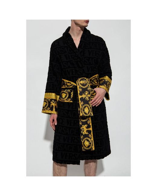 Versace Nachtkleding ,Zwart ,Katoen Gestreepte Badjas in het Black voor heren