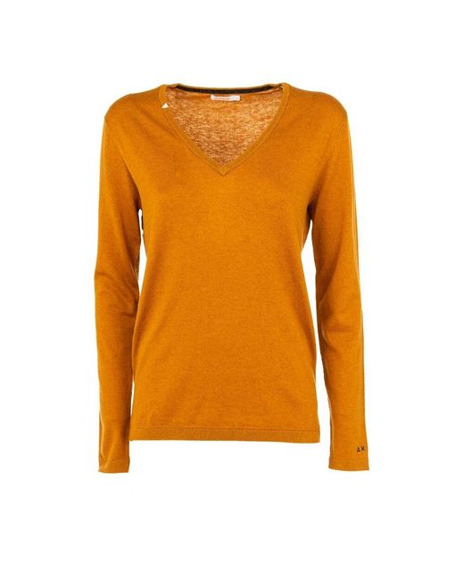 Sun 68 Orange V-ausschnitt pullover in heller farbe