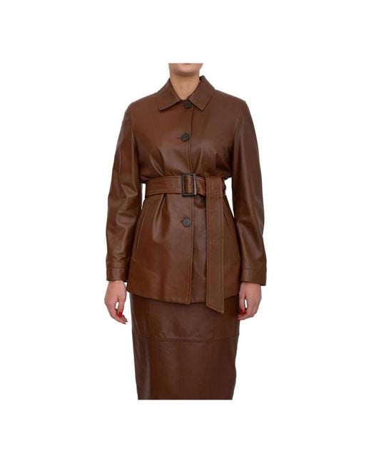 Max Mara Jassen ,Bruin ,Leer Tolmin Shirt Jacket in het Brown