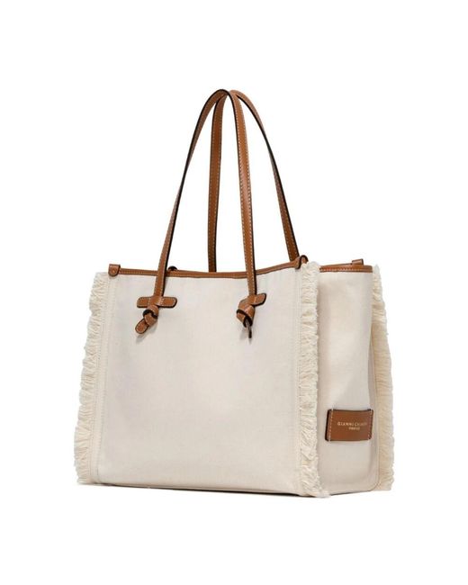 Gianni Chiarini Natural Canvas Einkaufstasche Panna Ss23