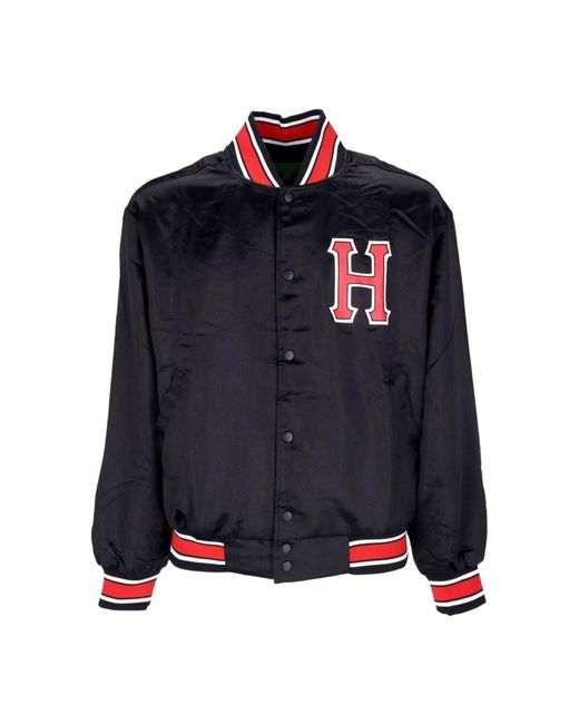 Huf Jassen ,Zwart ,Katoen Satin Bomberjack Zwart in het Black voor heren