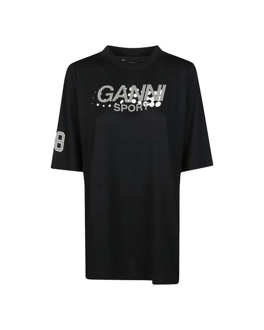 Camiseta activa de malla en capas Ganni de color Black