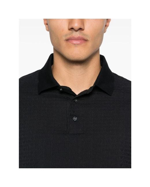 Emporio Armani Black Textured Polo Sweater for men