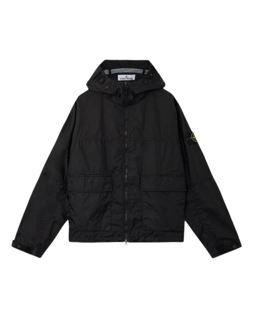 Stone Island Jassen ,Zwart ,Nylon Hooded Bomber Jacket in het Black voor heren