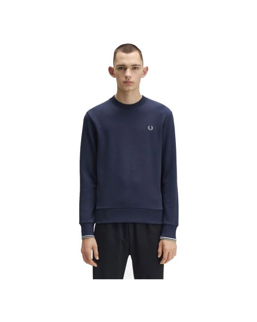 Fred Perry Hoodies & Sweatvesten ,Blauw ,Katoen Klassieke Katoenen Sweatshirt Met Laurierborduursel in het Blue voor heren