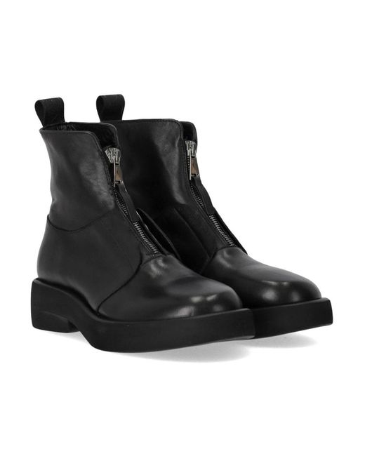 Elena Iachi Black Schwarzer Leder Reißverschluss Knöchelstiefel