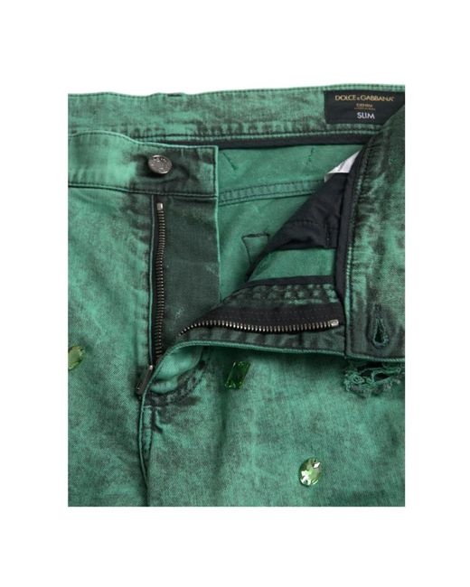Dolce & Gabbana Kristallverzierte slim jeans in Green für Herren