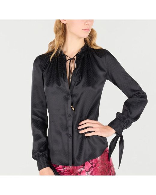 Roberto Cavalli Overhemden ,Zwart ,Slangeffect Zijden Overhemd in het Black