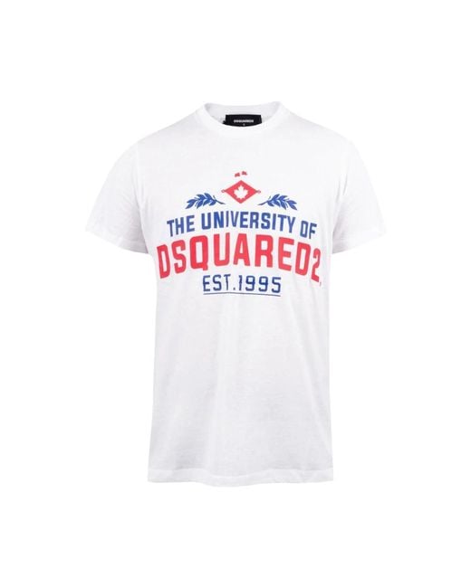 T-shirt in cotone con stampa grafica di DSquared² in White da Uomo