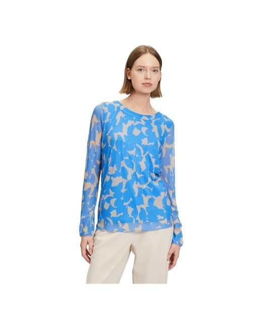 BETTY&CO Blue Transparente plissierte bluse mit grafischem druck