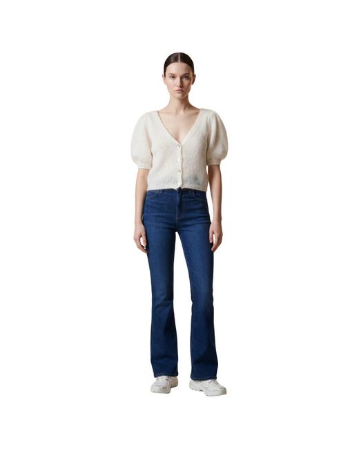 American Dreams Truien & Vesten ,Wit ,Wol Witte V-Hals Cardigan in het White